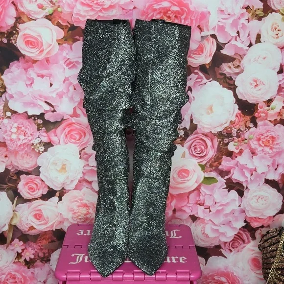 Simply Vera Wang womens tall chunky 3.5" inch heel silver boots like new - Picture 2 of 9